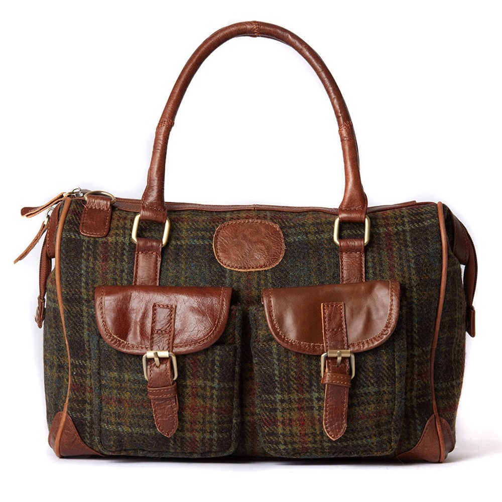 Tweed Wool & Leather Satchel Bag, Made in Ireland, Green Brown Purse Outlander
